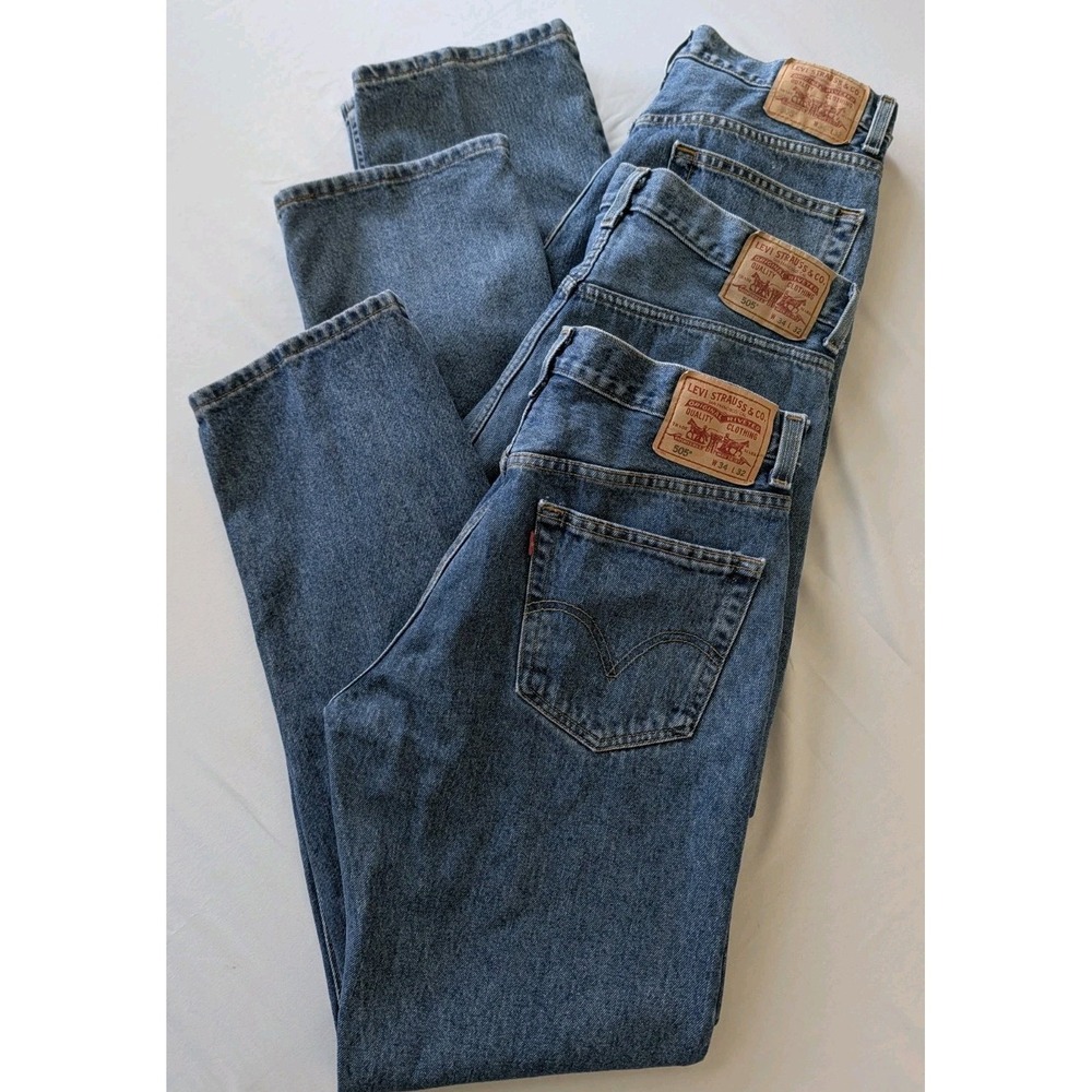 Lot of 3 Levi's 505 Regular Fit Jeans Mens 34x32 Medium Wash Blue Denim Y2K